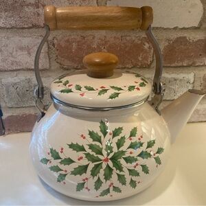 Lenox Festive Holly Kettle with Green and Red Accents